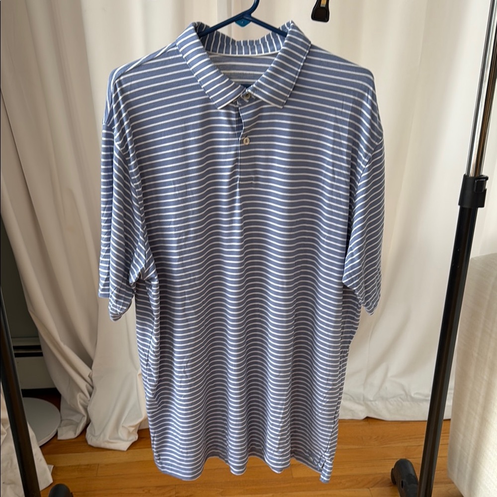 Peter Millar Blue Polo Shirt with Striped Pattern